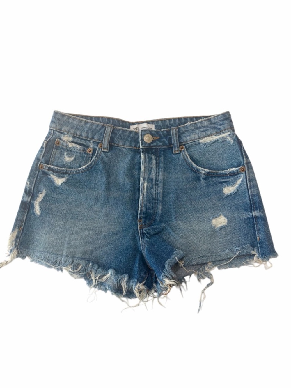 Zara Distressed Blue Denim Jean Shorts
